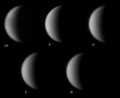 Venus with diffraction patterns in various wavelengths